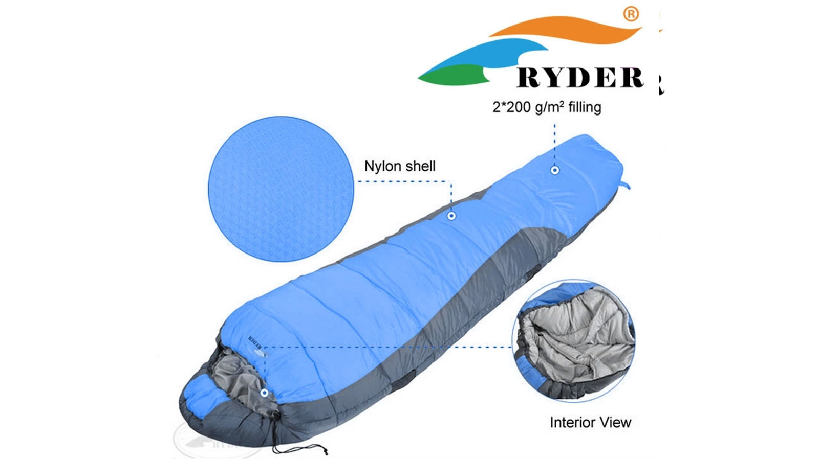 Túi ngủ mùa đông 2 lớp Ryder 2 Layers Mummy Sleeping Bag D1005 Blue - 7484