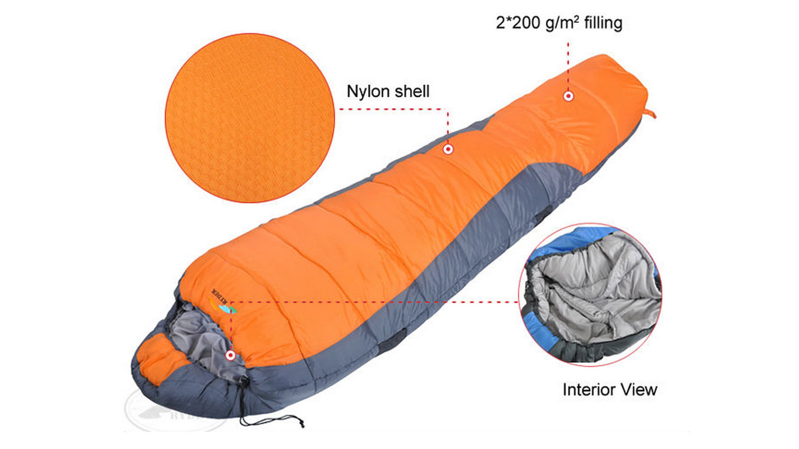 Túi ngủ mùa đông 2 lớp Ryder 2 Layers Mummy Sleeping Bag D1005 Orange - 3286